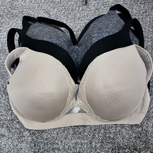 Elegant Lace Trimmed Bra Set - Black, Gray, and Tan